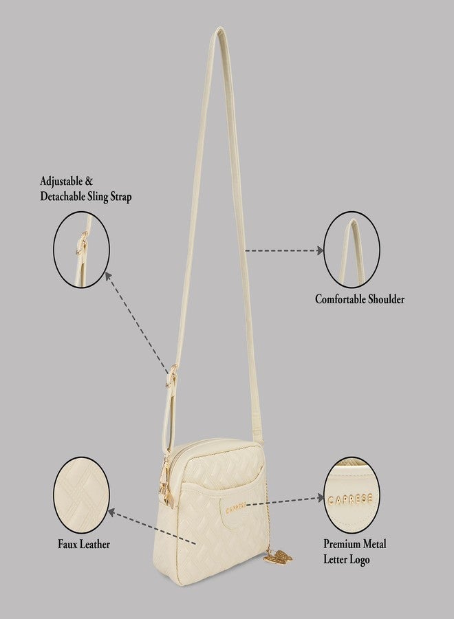 كابريس حقيبة كتف متوسطة الحجم من كابريس كلاود للنساء | حقيبة كروسبودي وكتف من الجلد الصناعي المنقوش | حزام قابل للتعديل والفصل | حقيبة متعددة الجيوب بسحاب إغلاق وزينة فراشة (لون الشوفان الألبي) - Image 3